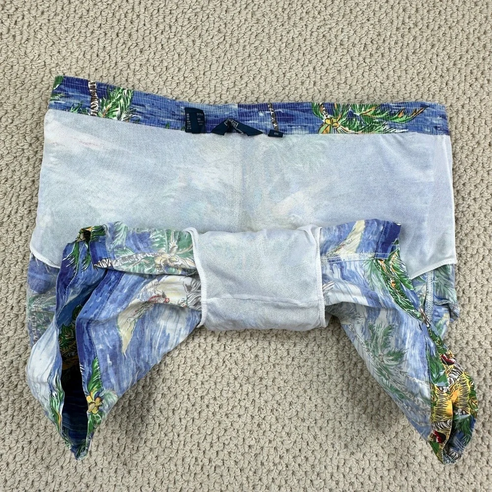Vtg Polo Ralph Lauren Board Shorts Mens L Blue Swim Trunks Tie Front Palm Tree